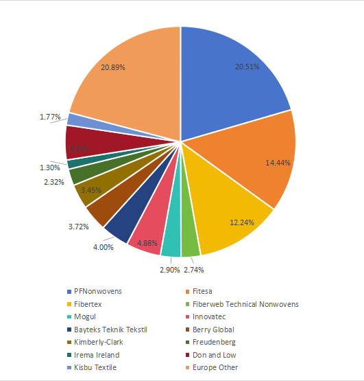 2019年歐洲熔噴無紡布收入份額