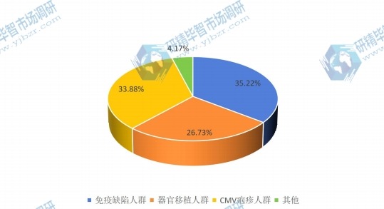 2015年巨細(xì)胞病毒（HHV-5）感染治療藥不同應(yīng)用領(lǐng)域產(chǎn)值份額