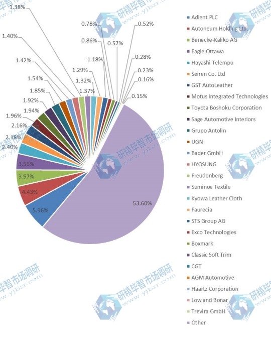 2017年全球汽車軟內飾內飾材料收入份額