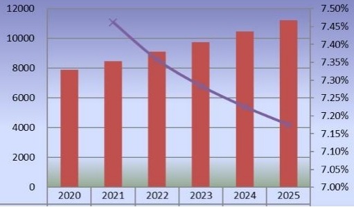 印度2020-2025年二氧化氯產(chǎn)量（公噸）和增長率